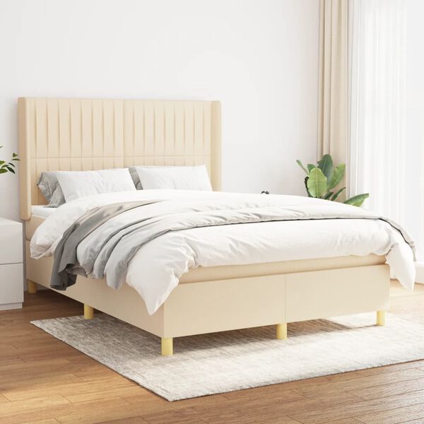 vidaXL Cama com molas/colch&atilde;o 140x190 cm tecido cor creme