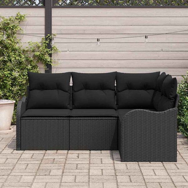 vidaXL Conjunto de Sof&aacute; de Jardim 4 pcs Preto vime PE