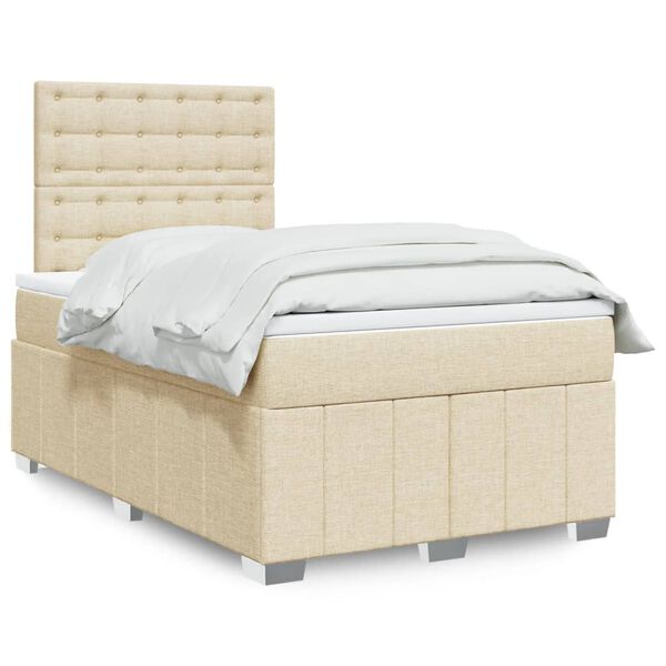 vidaXL Cama boxspring com colch&atilde;o 120x190 cm tecido cor creme