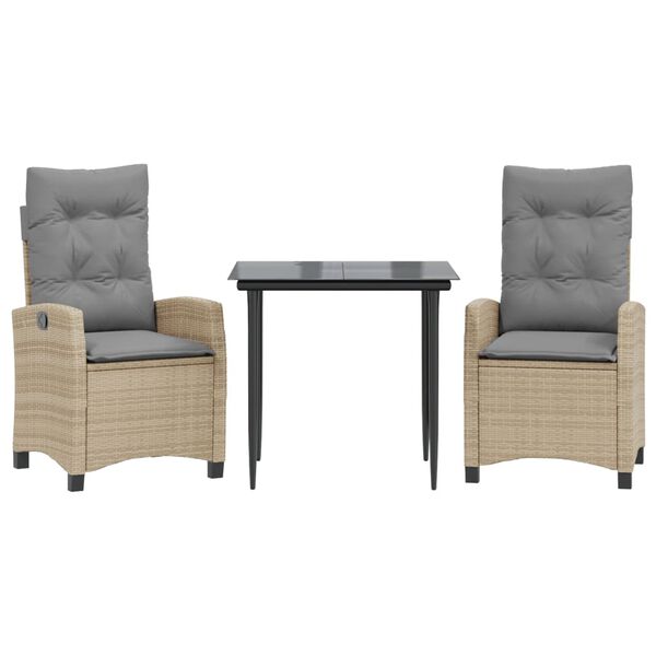 vidaXL 5pcs conj. jantar jardim c/ almofadões vime PE bege misturado