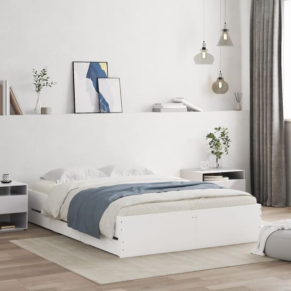 vidaXL Estrutura de cama c/ gavetas 135x190cm derivados madeira branco