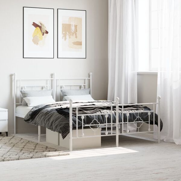 vidaXL Estrutura de cama com cabeceira e p&eacute;s 140x190 cm metal branco
