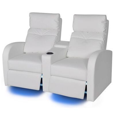 vidaXL Poltrona reclinável LED 2 lugares, couro artificial, branco