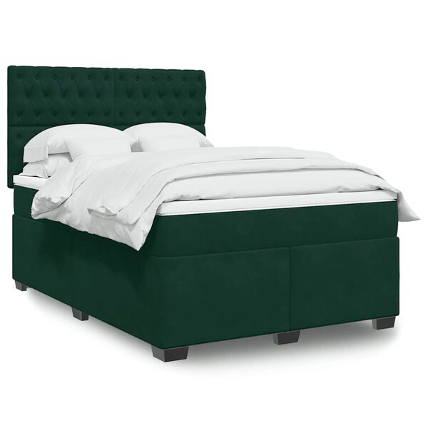 vidaXL Cama com molas/colch&atilde;o 160x200 cm veludo verde-escuro