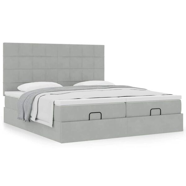 vidaXL Estrutura cama otomana colch&otilde;es 200x200cm veludo cinzento claro
