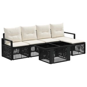 vidaXL Conjunto de Sof&aacute; de Jardim 6 unid. Preto e Branco Creme vime PE