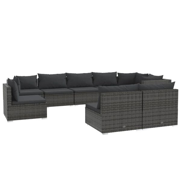 vidaXL 9 pcs conjunto lounge de jardim c/ almofadões vime PE cinzento