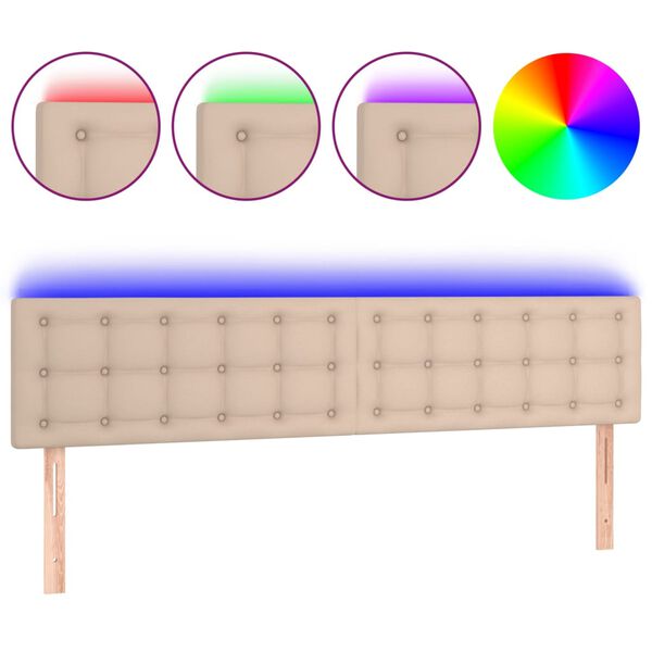 vidaXL Cabeceira cama c/ LED couro artificial 180x5x78/88cm cappuccino