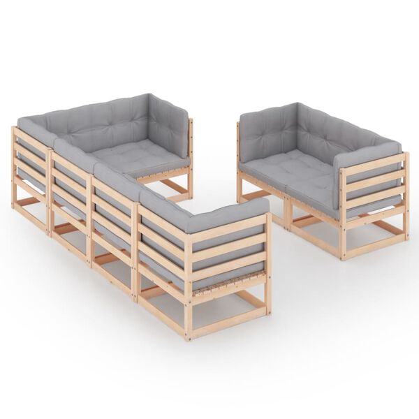 vidaXL 7 pcs conjunto lounge de jardim c/ almofadões pinho maciço