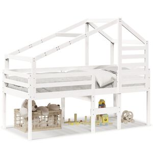 vidaXL Cama alta com telhado 80x200 cm pinho maci&ccedil;o branco