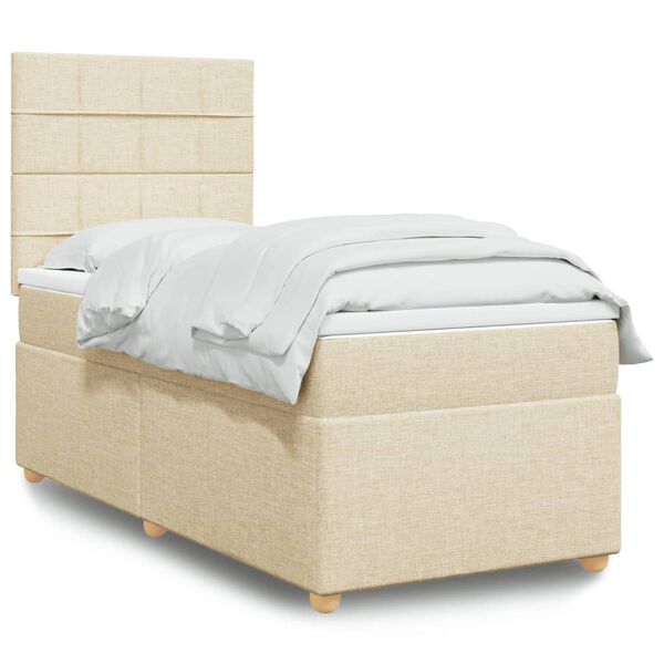 vidaXL Cama com molas/colch&atilde;o 100x200 cm tecido cor creme
