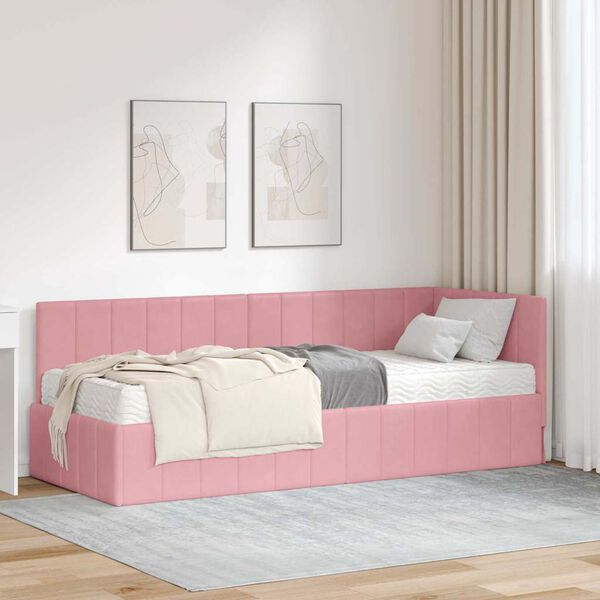 vidaXL Estrutura de Cama de Canto com colchão Rosa 80 x 200 cm Veludo