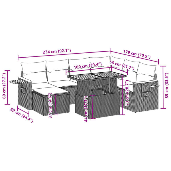 vidaXL 8 pcs conjunto de sof&aacute;s p/ jardim com almofad&otilde;es vime PE bege