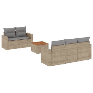 vidaXL 6 pcs conjunto de sof&aacute;s p/ jardim com almofad&otilde;es vime PE bege