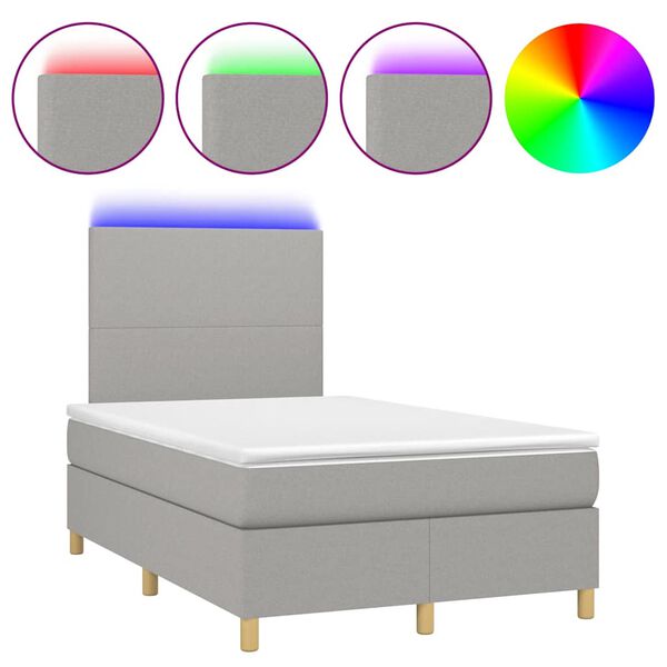 vidaXL Cama box spring c/ colch&atilde;o e LED 120x190 cm tecido cinza-claro
