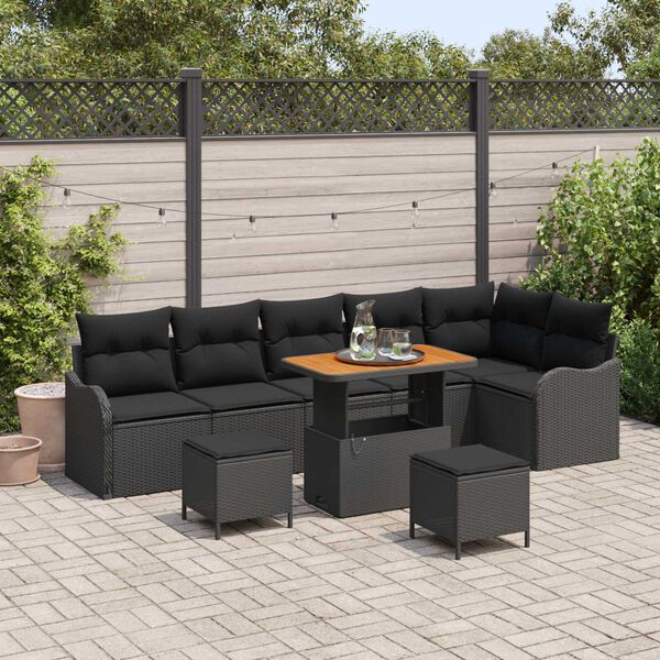 vidaXL Conjunto de Sofá de Jardim 9 pcs Preto vime PE