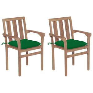 vidaXL Cadeiras de jardim c/ almofad&otilde;es verde 2 pcs teca maci&ccedil;a