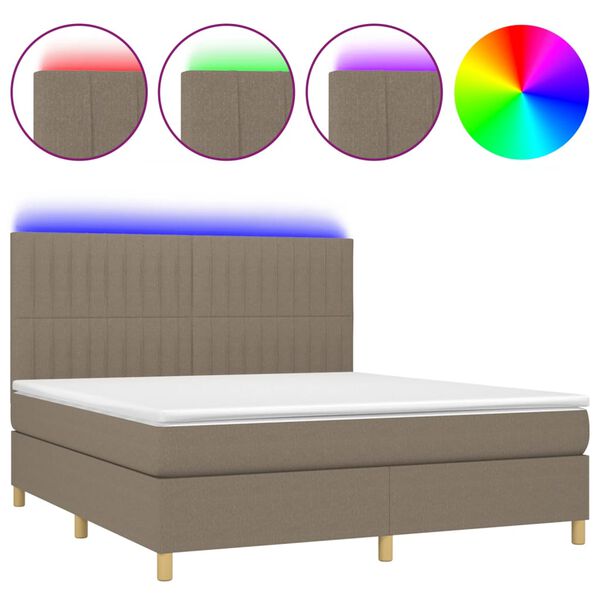 vidaXL Cama box spring colch&atilde;o/LED 180x200cm tecido cinza-acastanhado