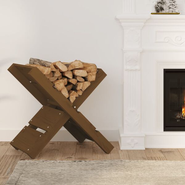 vidaXL Suporte de lenha 47x39,5x48 cm pinho maciço castanho mel