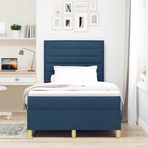 vidaXL Cama Box com colch&atilde;o com cabeceira Azul 120 x 190 cm tecido