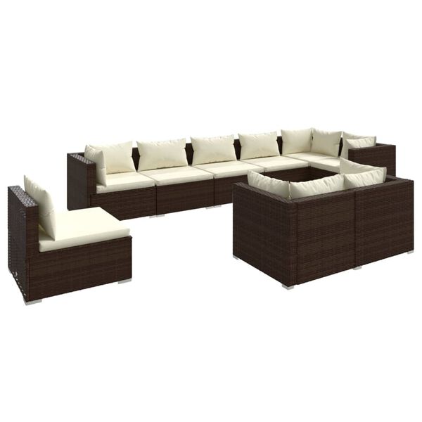 vidaXL 9 pcs conjunto lounge de jardim c/ almofad&otilde;es vime PE castanho