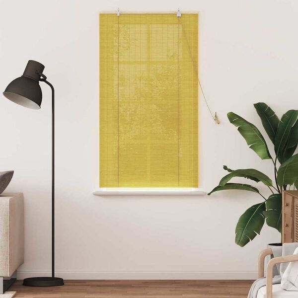 vidaXL Estores de rolo com cortinas Manual Amarelo 90 x 160 cm Bambu