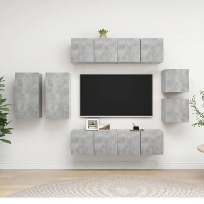 vidaXL 8 pcs conjunto de móveis de TV contraplacado cinzento cimento