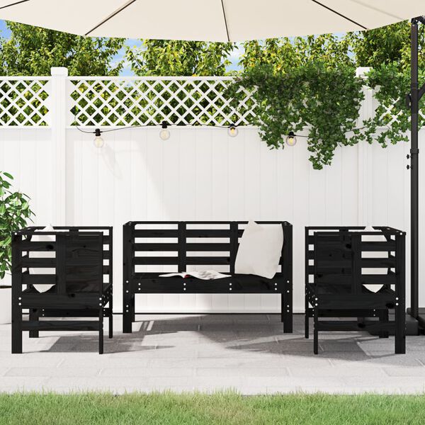 vidaXL 3 pcs conjunto lounge de jardim madeira de pinho maci&ccedil;a preto