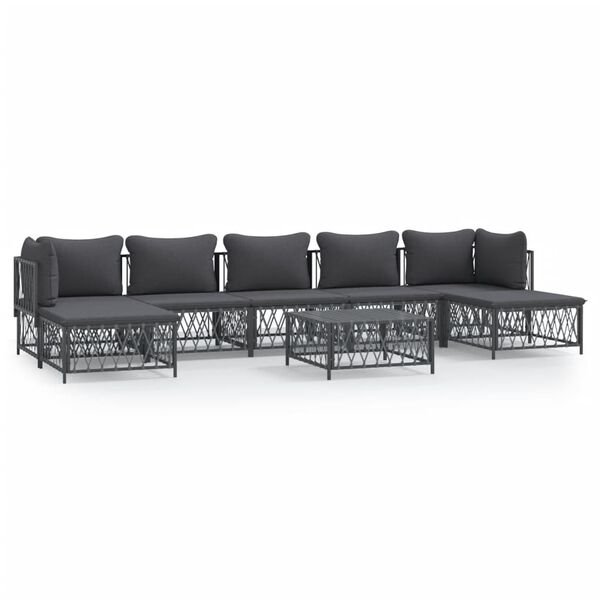 vidaXL 8 pcs conjunto lounge de jardim com almofadões aço antracite