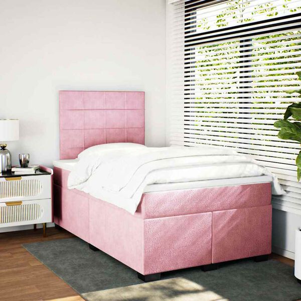 vidaXL Cama boxspring com colch&atilde;o 120x190 cm veludo rosa