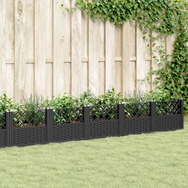 vidaXL Vaso/floreira de jardim c/ estacas 363,5x43,5x43,5 cm PP preto