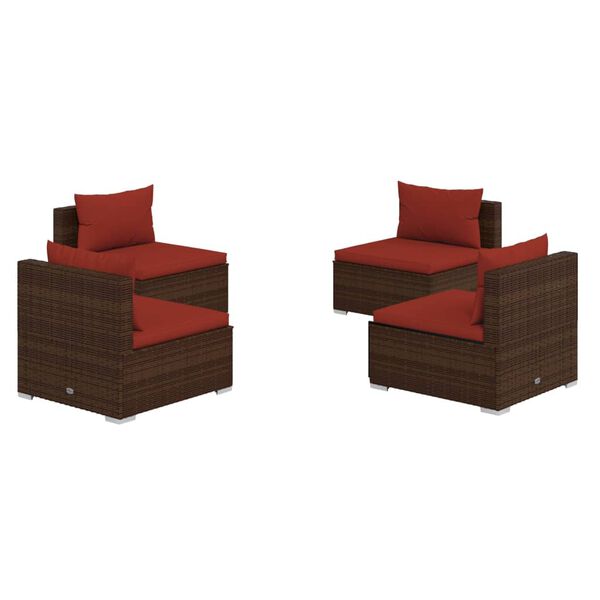 vidaXL 4 pcs conjunto lounge jardim c/ almofad&otilde;es vime PE castanho