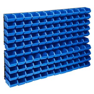 vidaXL 128 pcs Kit caixas arruma&ccedil;&atilde;o com pain&eacute;is de parede azul e preto