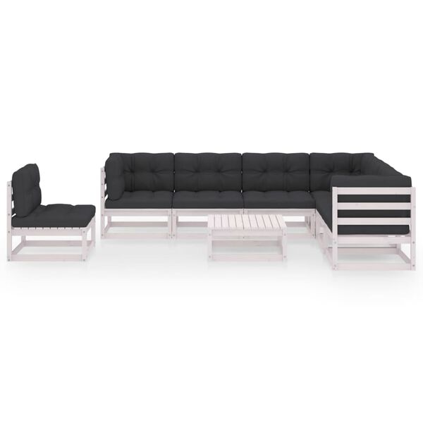 vidaXL 8 pcs conj. lounge de jardim c/ almofad&otilde;es pinho maci&ccedil;o branco