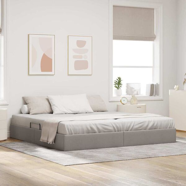 vidaXL Cama com Armazenamento Cinzento-acastanhado 200 x 200 cm tecido
