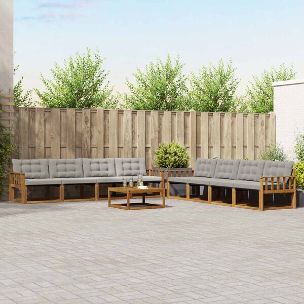 vidaXL Conjunto de Sof&aacute;s para Exterior 9 pcs Cinza Natural e Claro