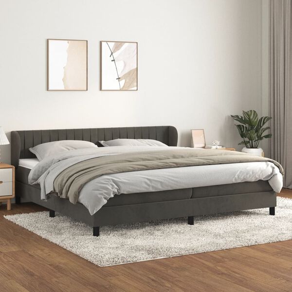 vidaXL Cama com molas/colch&atilde;o 200x200 cm veludo cinzento-escuro