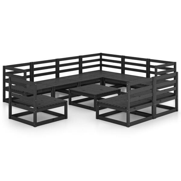 vidaXL 10 pcs conjunto lounge de jardim pinho maciço preto