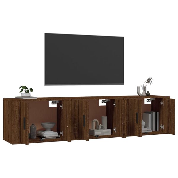 vidaXL M&oacute;veis de TV de parede 3 pcs 57x34,5x40 cm carvalho castanho