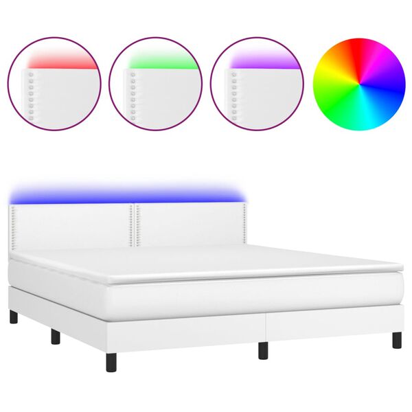 vidaXL Cama box spring c/colch&atilde;o/LED 160x200cm couro artificial branco