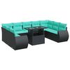 vidaXL 10 pcs conjunto sof&aacute;s jardim c/ almofad&otilde;es vime PE/ac&aacute;cia preto