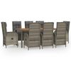 vidaXL 9 pcs conjunto de jantar p/ jardim c/ almofad&otilde;es vime PE cinza