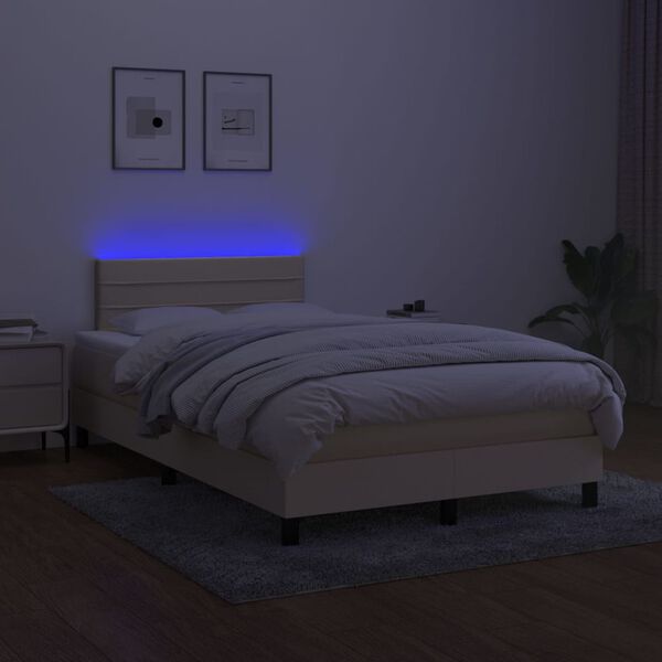 vidaXL Cama box spring c/ colch&atilde;o e LED 120x200 cm tecido cor creme