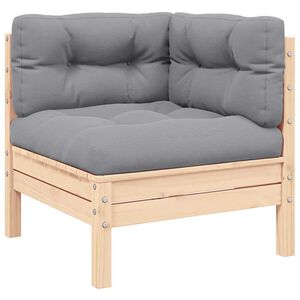 vidaXL Sof&aacute; de canto p/ jardim c/ almofad&otilde;es cinzentos pinho maci&ccedil;o
