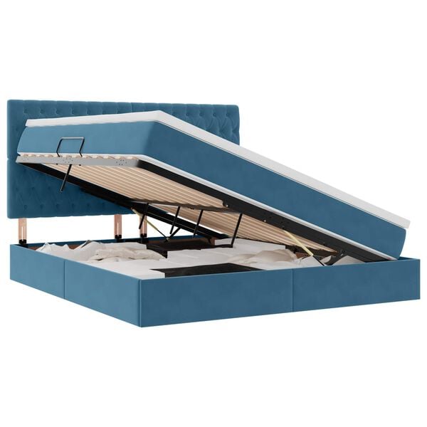 vidaXL Cama com arruma&ccedil;&atilde;o e colch&atilde;o Azul Escuro 160 x 200 cm Veludo
