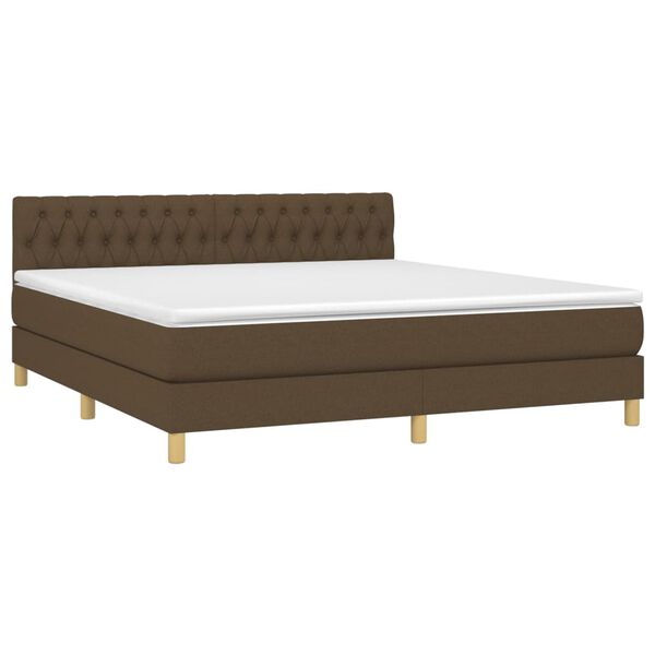 vidaXL Cama box spring c/ colch&atilde;o/LED 180x200cm tecido castanho-escuro