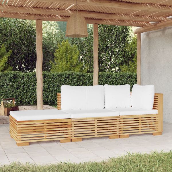 vidaXL 3 pcs conjunto lounge jardim c/ almofad&otilde;es madeira teca maci&ccedil;a