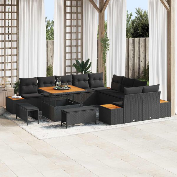 vidaXL Conjunto de Sof&aacute; de Jardim 13 pcs Preto Rattan Sint&eacute;tico