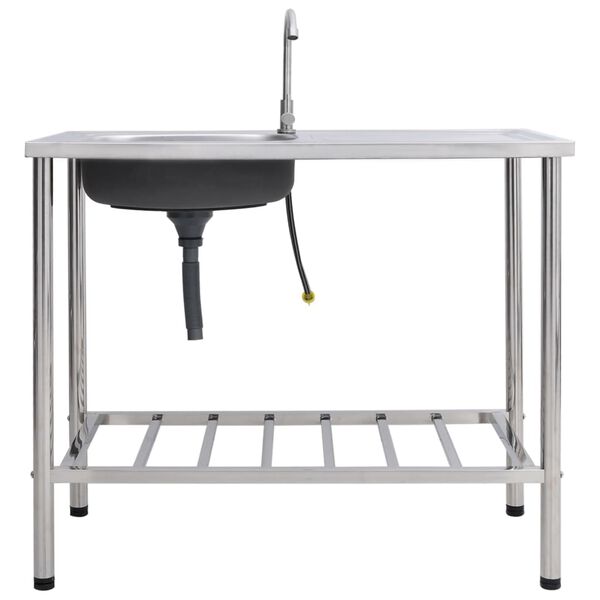 vidaXL Lava-lou&ccedil;a de campismo individual com torneira a&ccedil;o inoxid&aacute;vel