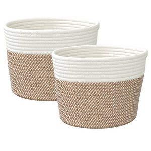 vidaXL Cestos de arruma&ccedil;&atilde;o 2 pcs &Oslash;24x18 cm algod&atilde;o castanho e branco